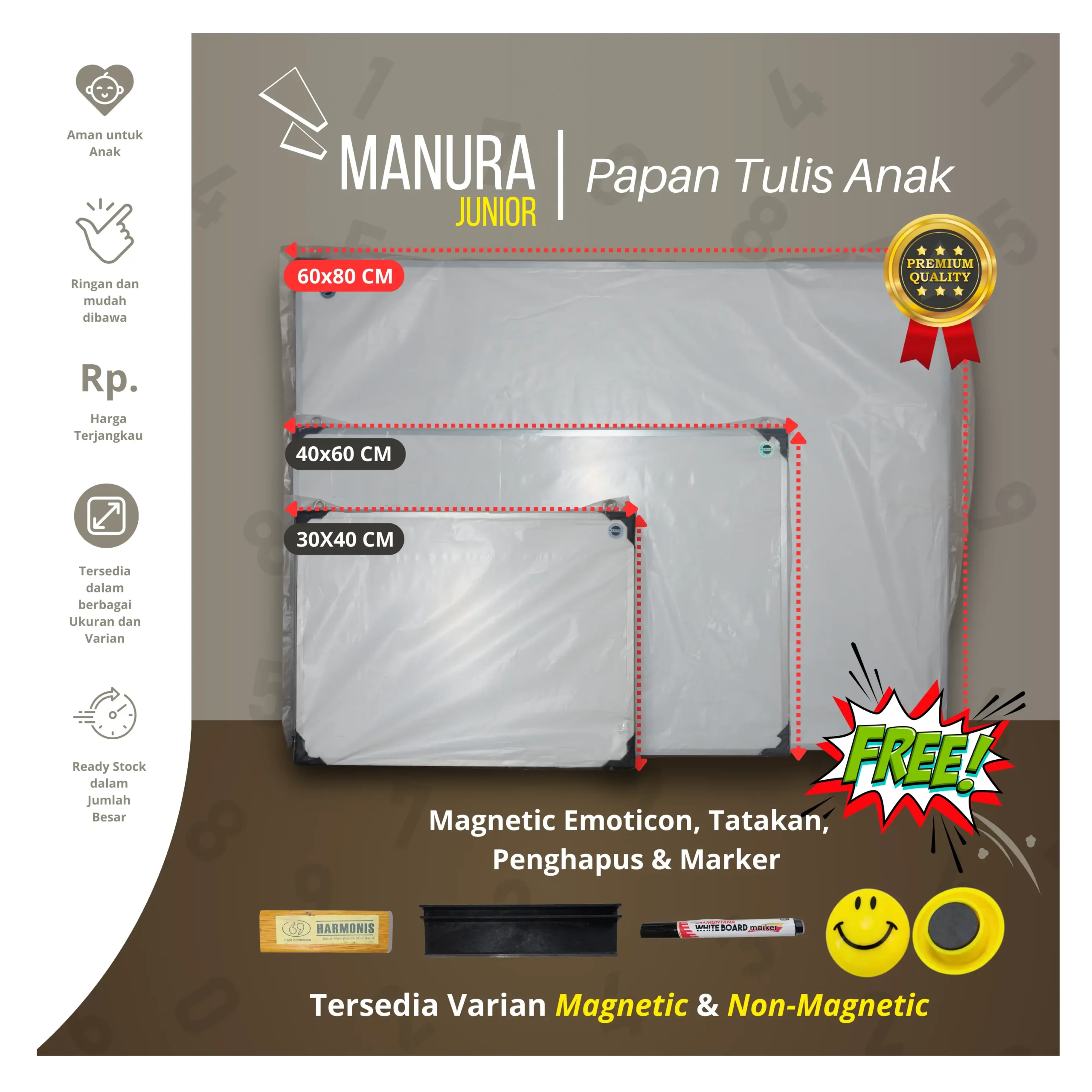 FLUXI papan tulis kecil untuk belajar anak ukuran 40x60 cm