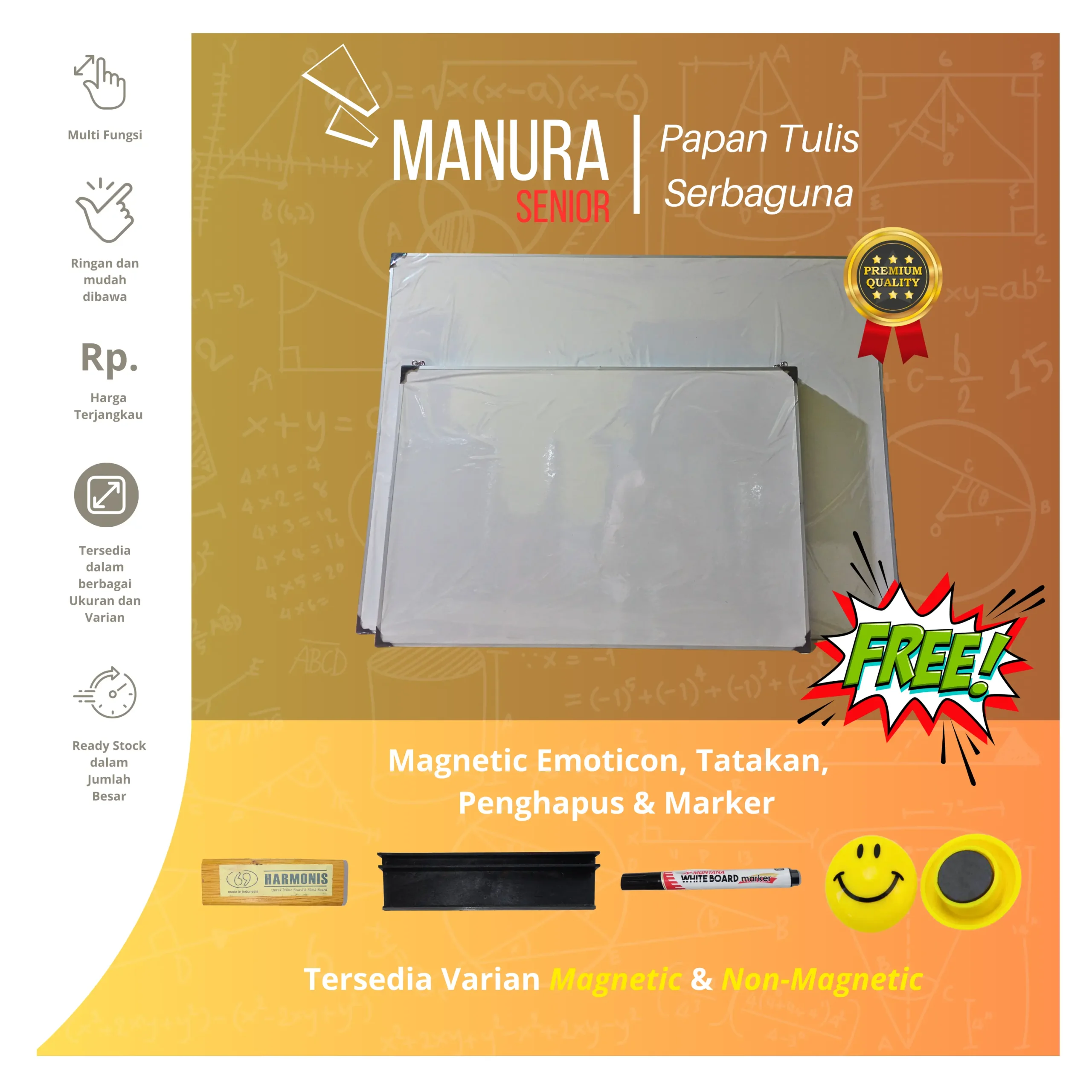 FLUXI papan tulis sedang untuk kantor ukuran 80x120 cm